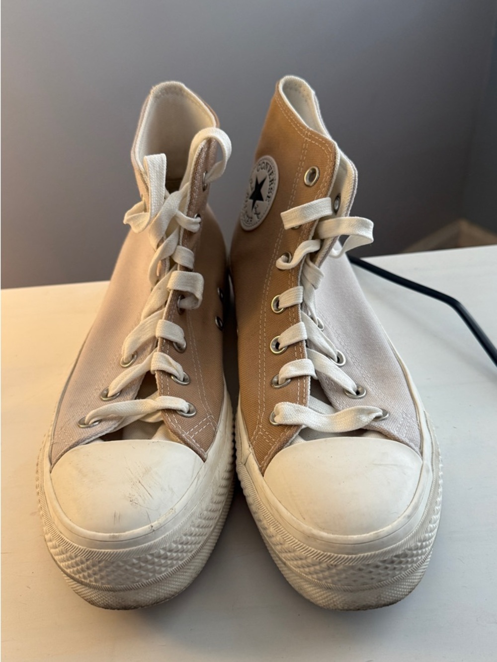 Converse High Top Platform Sneakers - Tan and Cream